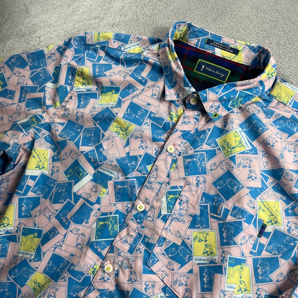 William Murray Golf Mens Large Gopher Polaroid Print Short Sleeve Button Down